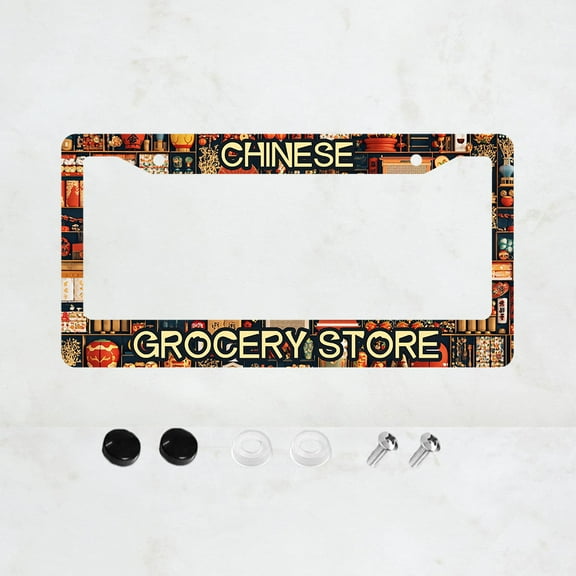 Chinese Grocery Store License Plate Prame Aluminum Auto Parts License Plate Decorative Screws Fit Standard 2 Holes 1 U.S. License Plate, 12.2x 6.3 Inch