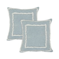 LR Home Rossy Solid Contemporary Cotton Throw Pillows, Sky Blue/White, 20" x 20", Set of 2