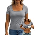 thumbnail image 2 of Aboser Womens Short Sleeve Shirts with Built in Bras Padded Square Neck Basic Tees Soft Casual Layering Tops Going Out Clothes, 2 of 9