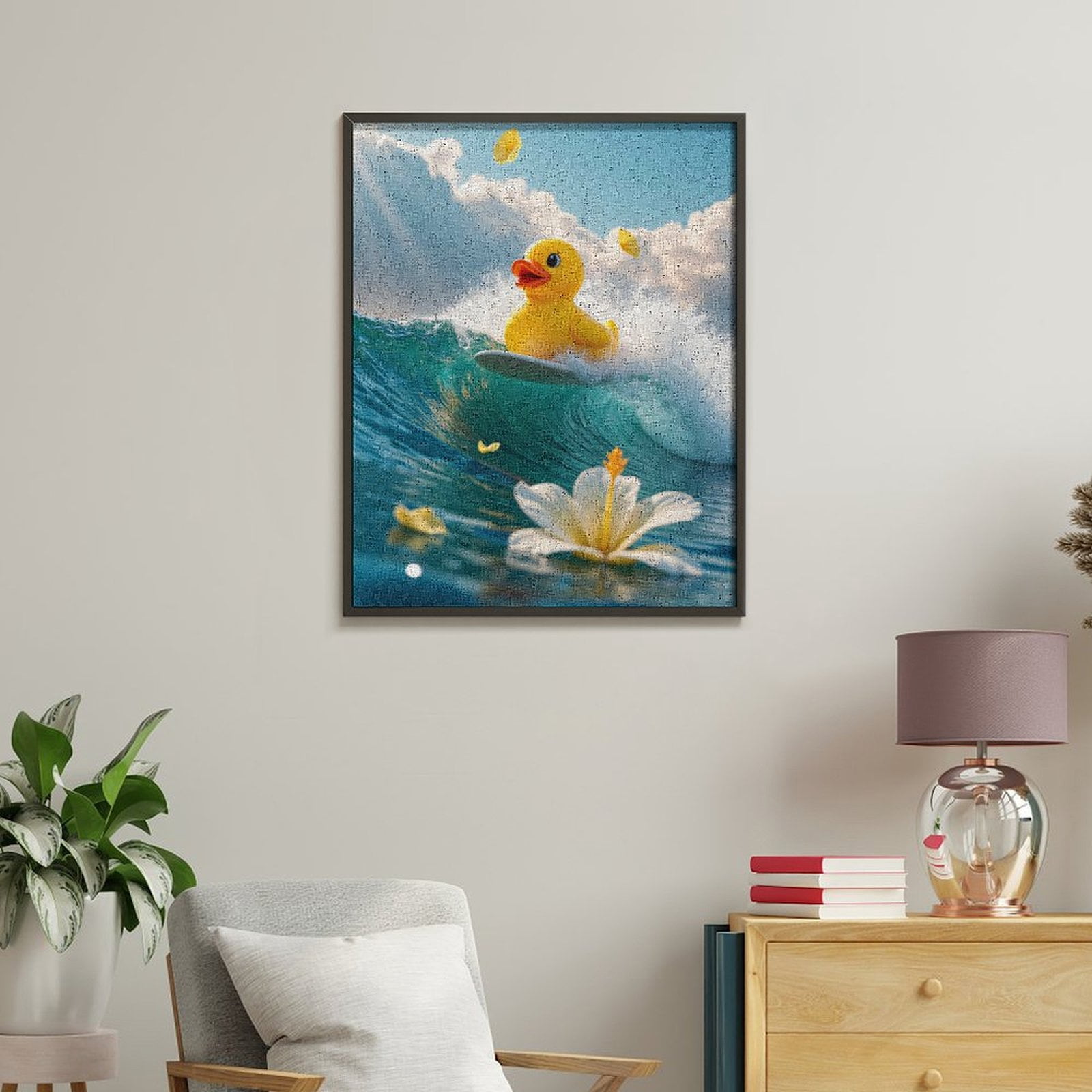 Paint By Numbers Kit for Adults Beginner - Rubber Duck Surfing Waves DIY Canvas Painting Kits for Adults, Frameless Paint By Number for Adults for Home Wall Decor 16x20 Inch