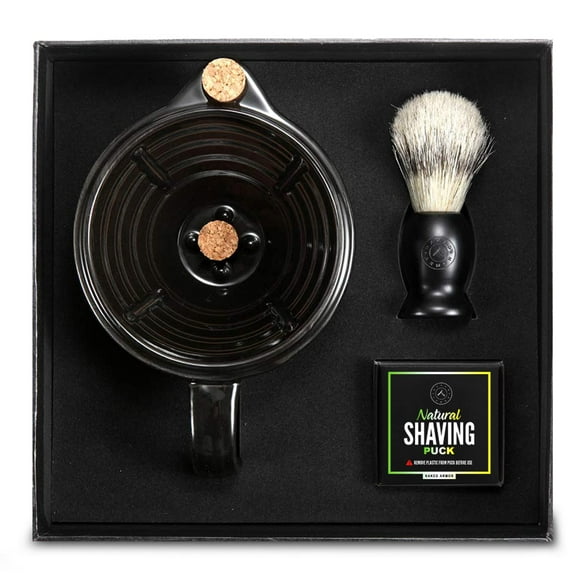 Savanna Shaving Scuttle Mug Kit - Tazón de afeitar con jabón de afeitar Brocha de afeitar Taza de afeitar de porcelana Mantiene la espuma caliente Espuma cremosa Afeitado caliente en casa Cerámica hec