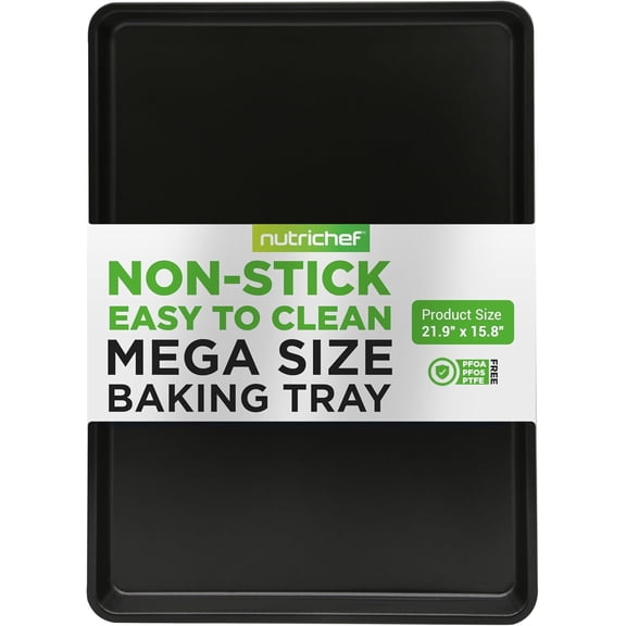 NutriChef XL Nonstick Cookie Sheet, 22 x 16 inch Carbon Steel Baking Pan with Raised Edges, Black