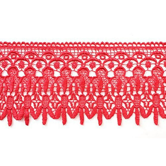 Altotux 4.75" Gold Lilac Gray Pink Eggplant Embroidered Venice Lace Trim By 15" (RED)