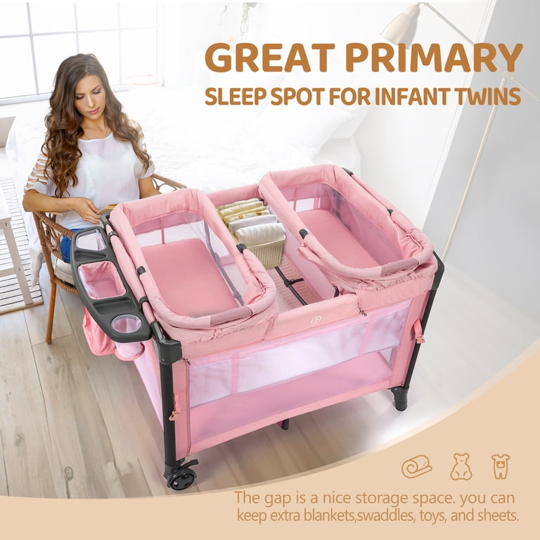 ベビー家具・寝具 MTWML Twin Bassinet for 2 Babies Pink