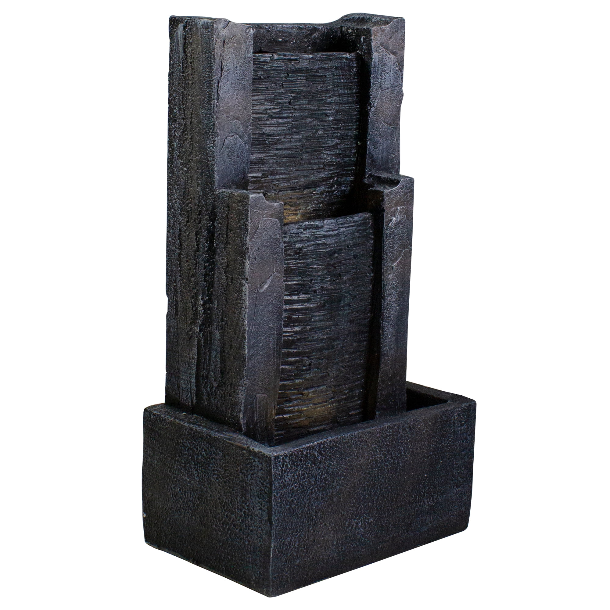 Northlight 23.5" Black and Gray Modern Lighted Three-tier Outdoor Garden Water Fountain