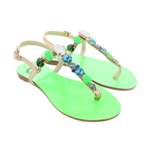 Ventutto Rio Green Crystal Cluster T-Strap Sandal-7 for Womens