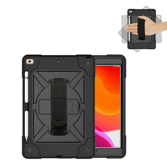 FIEWESEY New iPad 10.2 Case with [360° Rotating Kickstand][Adjustable Hand Strap][Shoulder Strap] Shockproof Rugged Kids Friendly Case For Apple iPad 10.2 inch 7th/8th/9th Generation(Black Black)