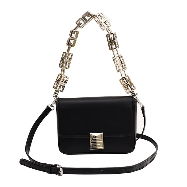 Nuevo bolso cuadrado pequeño de color sólido de nicho, bolso de hombro de PU con cadena de moda, negro