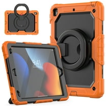 iPad 10.2 inch Case, iPad 9th/8th/7th Gen Case with 360° Ring Holder, Dteck Heavy Duty 3 in 1 Shockproof Bumper Full Body Drop Protection with Built-in Screen Protector, Orange Black