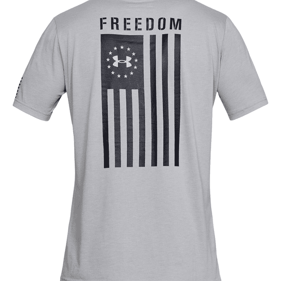 Under Armour Men's Athletic UA Freedom Flag T-Shirt Short Sleeve Tee, Steel/Black, S