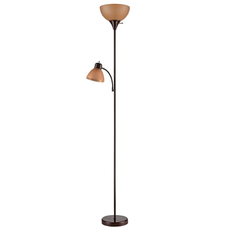 Mainstays 72‘’ Brown Combo Floor Lamp with Reading Lamp  Modern Design