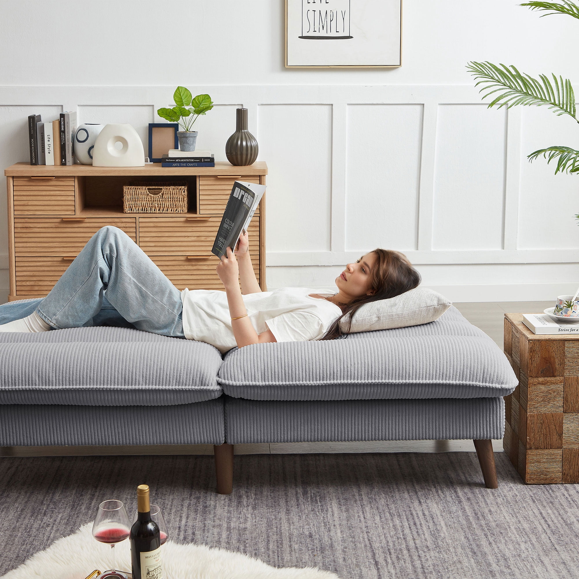 Jarenie Chireca 72" Futon Sofa Bed, Convertible Futon Couch with Adjustable Backrest, Modern Corduroy Futon Sleeper Sofa for Small Spaces, Living Room, Office, Lighetgrey