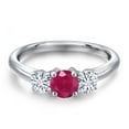 thumbnail image 3 of Gem Stone King 925 Sterling Silver Red Ruby and White Moissanite Engagement Ring for Women | 1.01 Cttw | Round 5MM | Gemstone July Birthstone | Size 7, 3 of 7