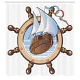 thumbnail image 3 of Ambesonne Nautical Shower Curtain, Ships Wheel Sailing, 69"Wx70"L, Brown Blue, 3 of 5