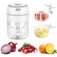 thumbnail image 1 of Mini Electric Onion Chopper with 2 Cups, Multi Electric Kitchen Blender Chopper 250ML+100ML, USB Rechargeable for Vegetables Fruits Meat (White), 1 of 5