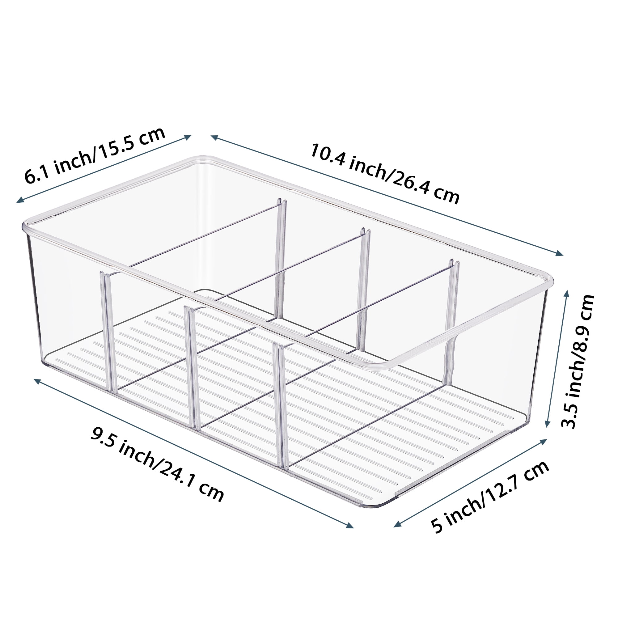 Sindcom 6 Pack Food Storage Organizer Bins, Clear Plastic Bins for Pantry, Kitchen, Fridge, Cabinet Organization and Storage, 4 Compartment Holder Packets, Snacks, Pouches, Spice Packets