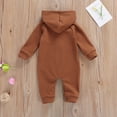 thumbnail image 2 of Infant Baby Boy Girl Solid Color Long Sleeve Zipper Hooded Jumpsuit Romper Outfit Fall Winter Warm Clothes, 2 of 8