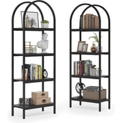 Finmind 70.8 Industrial 4-Tier Bookshelf: Wood and Metal Display Rack (Black, 2PCS)
