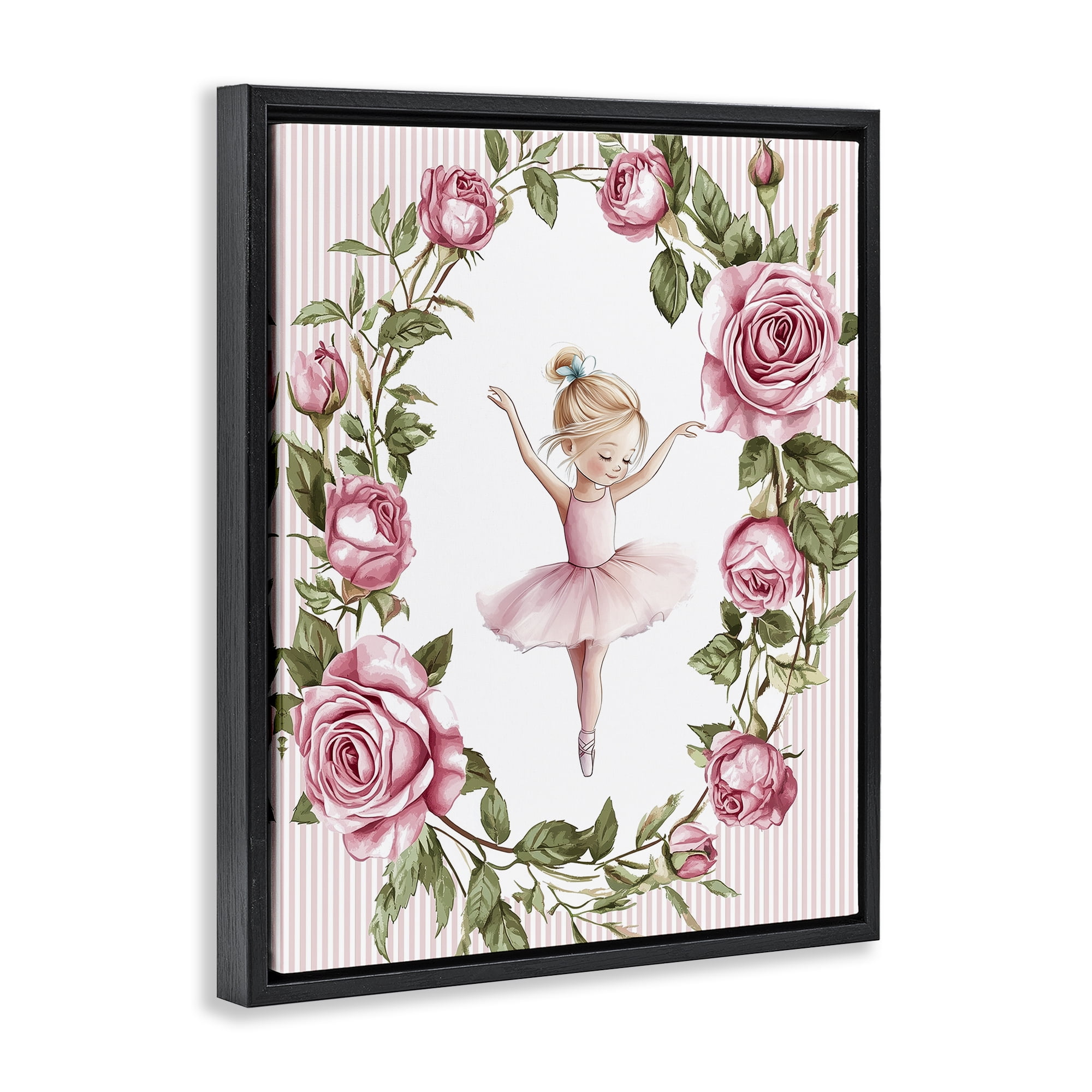 Stupell Industries Little Rose Dance Black Framed Floater Canvas Wall Art, design by Christine Simpson Art