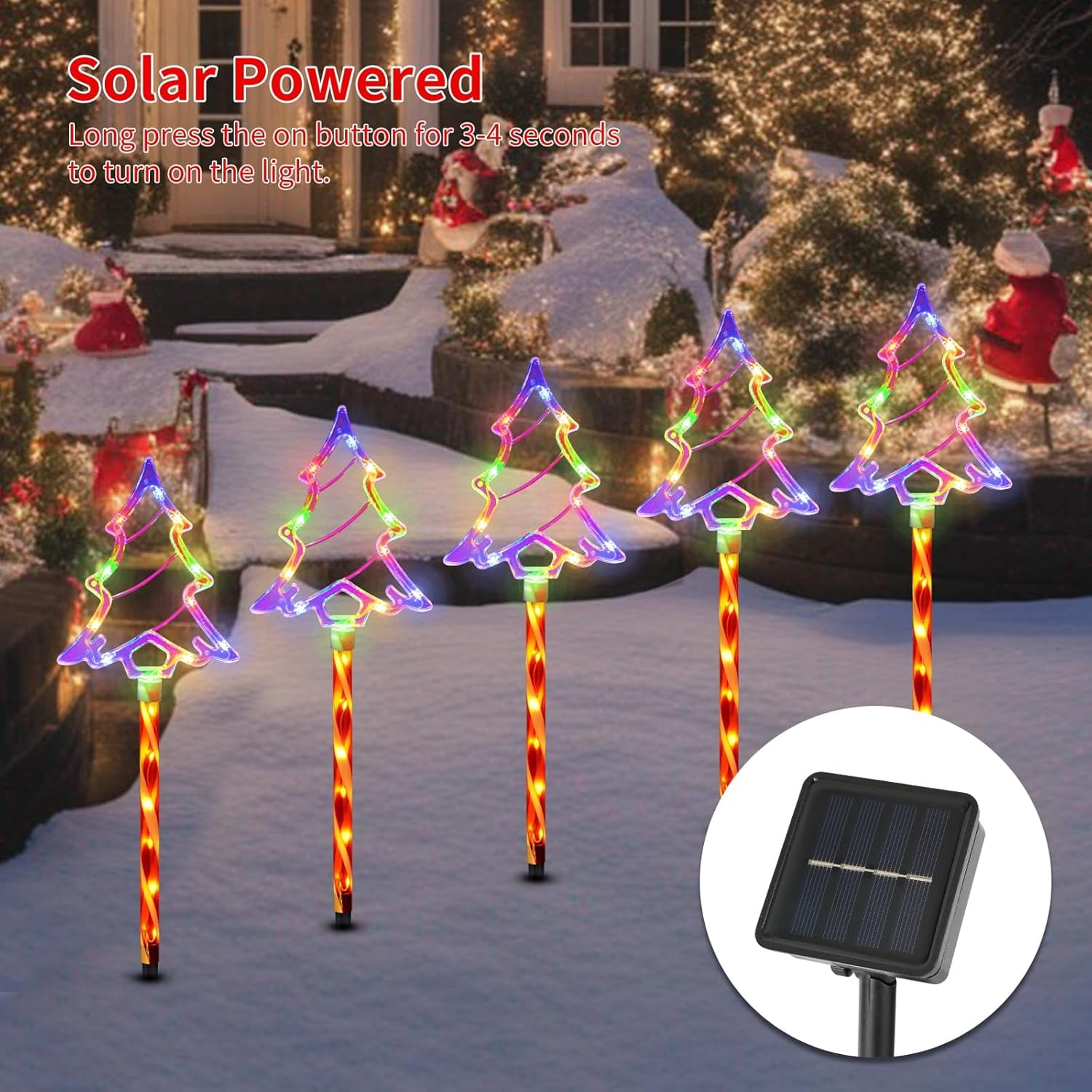 Christmas Solar Pathway Lights Outdoor Decorations, 8 Modes Xmas Tree Candy Lights Waterproof Led Garden Stake Light for Walkway Yard Lawn Porch Holiday Decor 5-Pack
