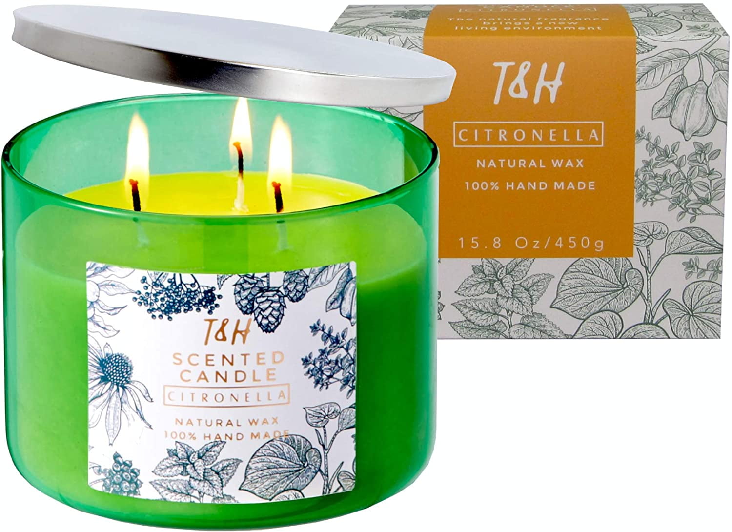 Citronella Candle Outdoor Indoor Large Pure Soy Wax 3 Wick Candles 80
