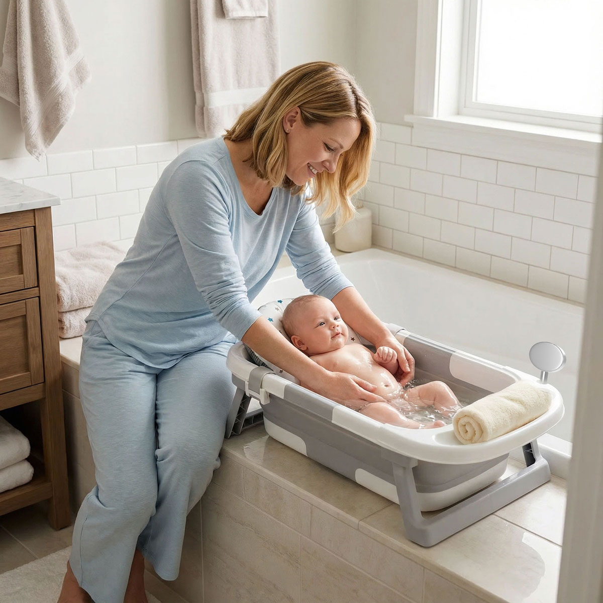 Oioane Collapsible Baby Bathtub with Thermometer photo 8
