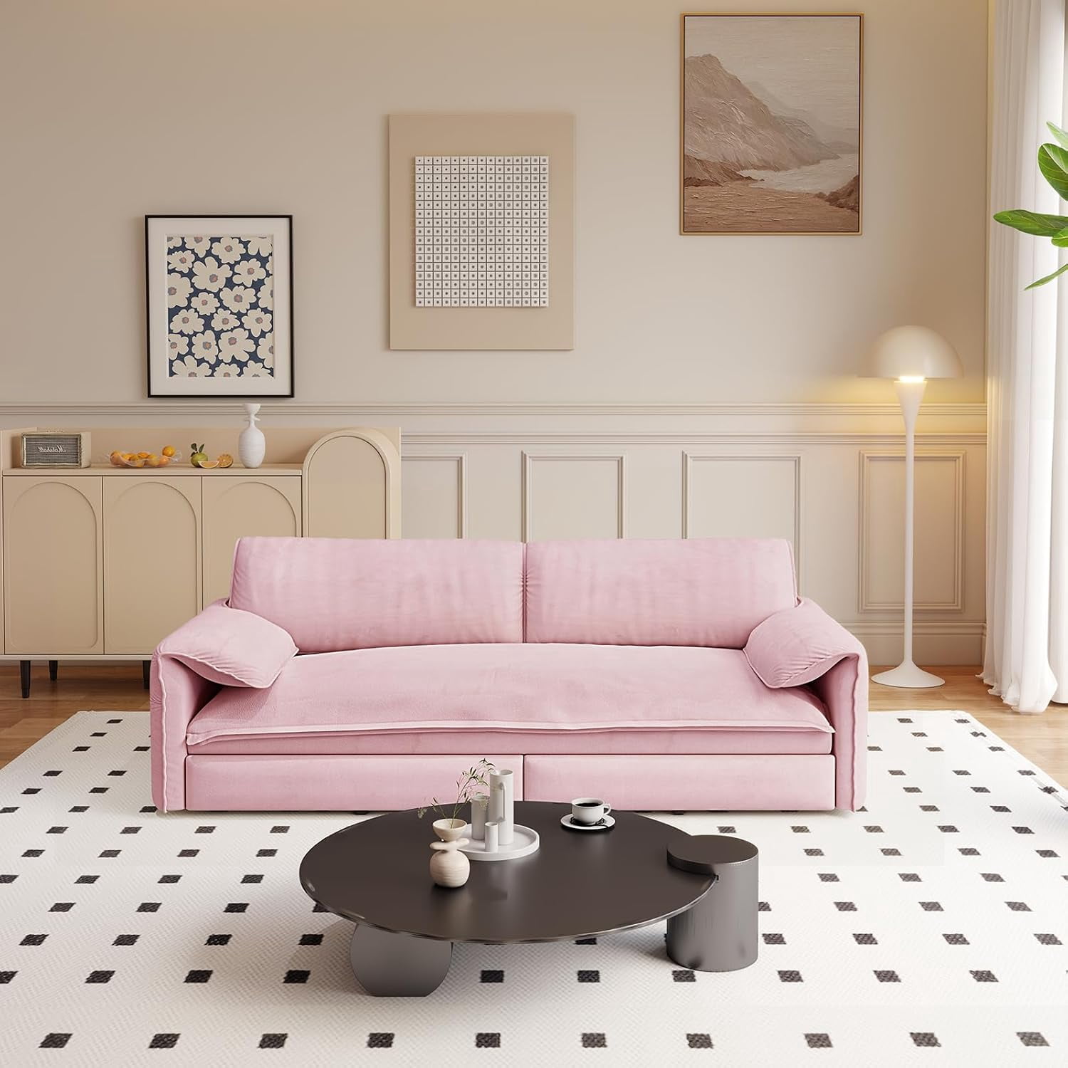 66" Queen Pull Out Sleeper Sofa, 3‑in‑1 Velvet Convertible Loveseat with Side Storage for Apartment Bedroom