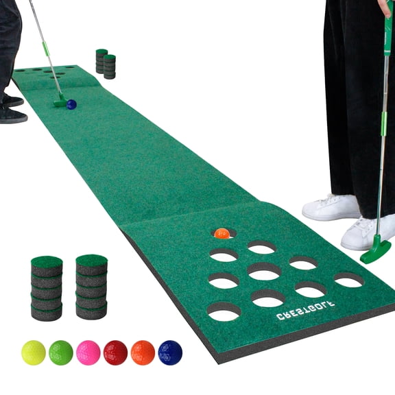 Crestgolf Putting Green 20 Hole Covers Golf Game Golf Training Mat with 2 Golf Putters, 6 Golf Balls