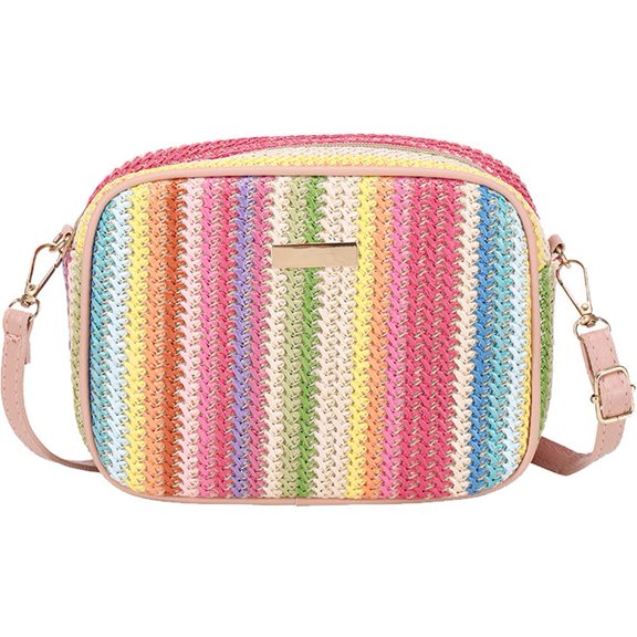 vlrwzc Straw Bag for Women Weave Handmade Bohemian Crossbody Bag with Zipper Multi-color Straw Woven Bags for Summer Beach Travel