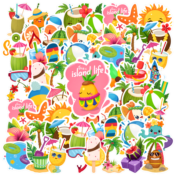 35pcs-50pcs Colorful Stationery Stickers Summer Kids Stickers Toy Tropical Sticker Pack for Laptops Suitcase Notebooks