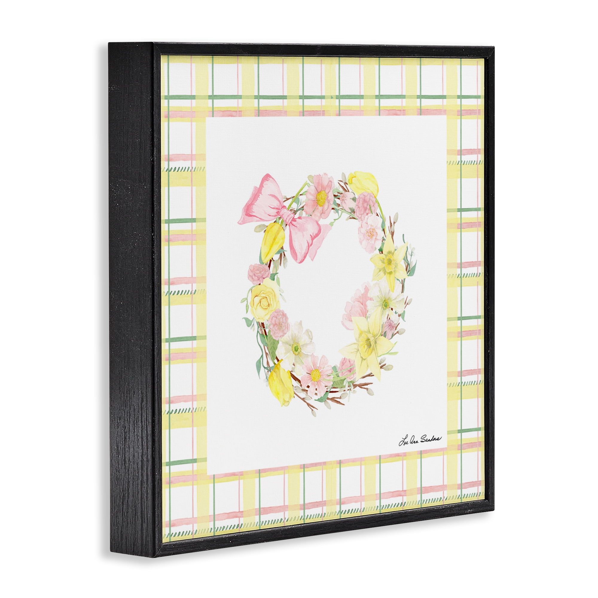 Wreath in Spring Pastels Black Framed Giclee Art, design by Lee Ann Sanders