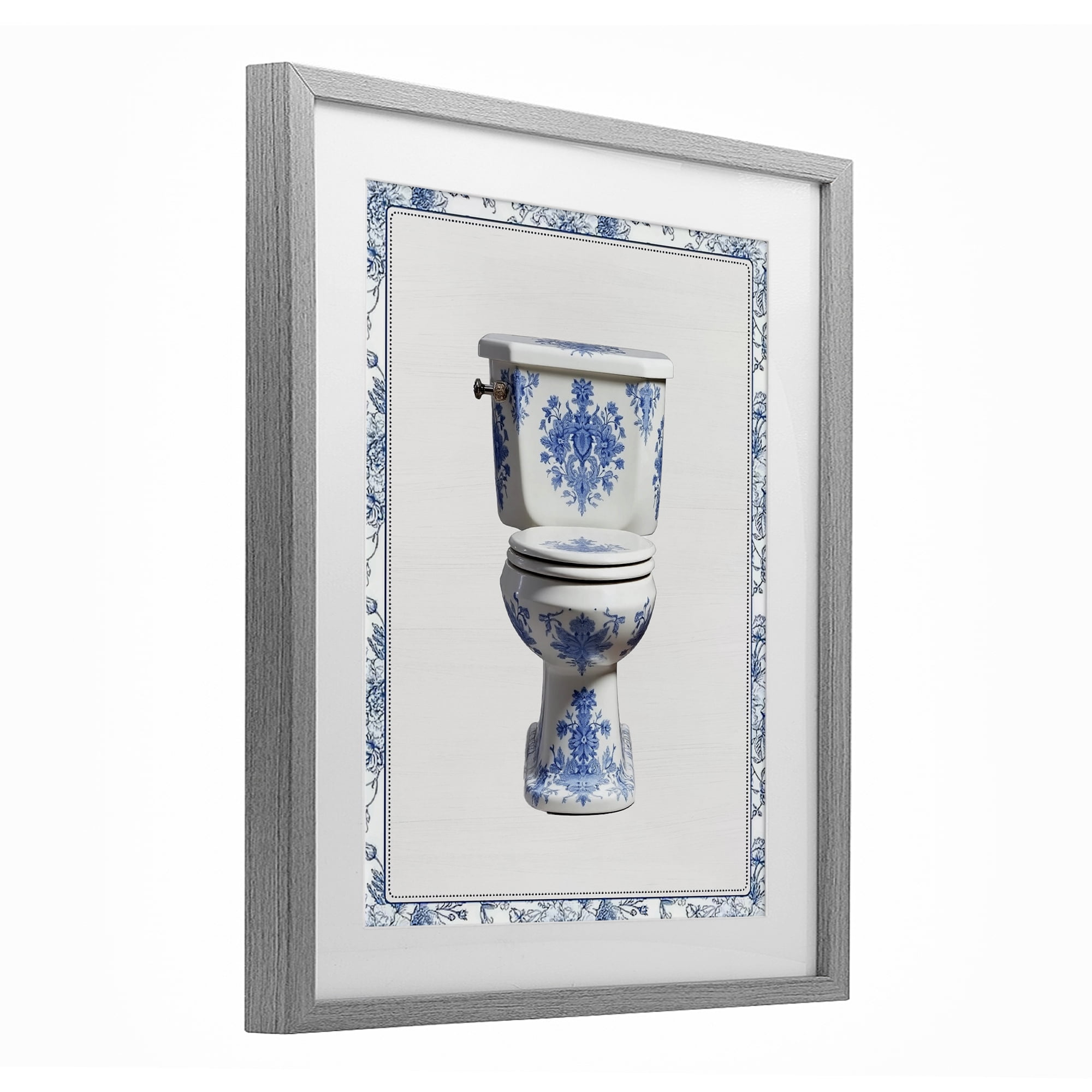 Vintage Chinoiserie Toilet Gray Framed Print Under Glass, design by Lettered and Lined