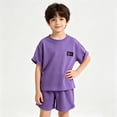 thumbnail image 4 of Vornjynx Outfit Sets for Boys Crew Neck Short Sleeve Tee and Shorts Elastic Waist Comfort Soft Summer Trendy Daily Clothes 2 Piece Purple Size 9, 4 of 7