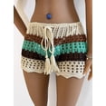 thumbnail image 6 of Women Crochet Hollow-Out Sarongs Contrast Stripe See-Through Knit Beach Shorts Summer Bikini Bottoms Cover Up, 6 of 10
