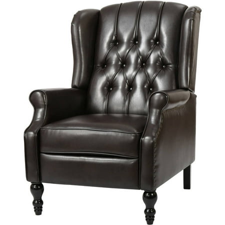 Noble House Bryce Tufted Bonded Leather Recliner, Espresso Brown