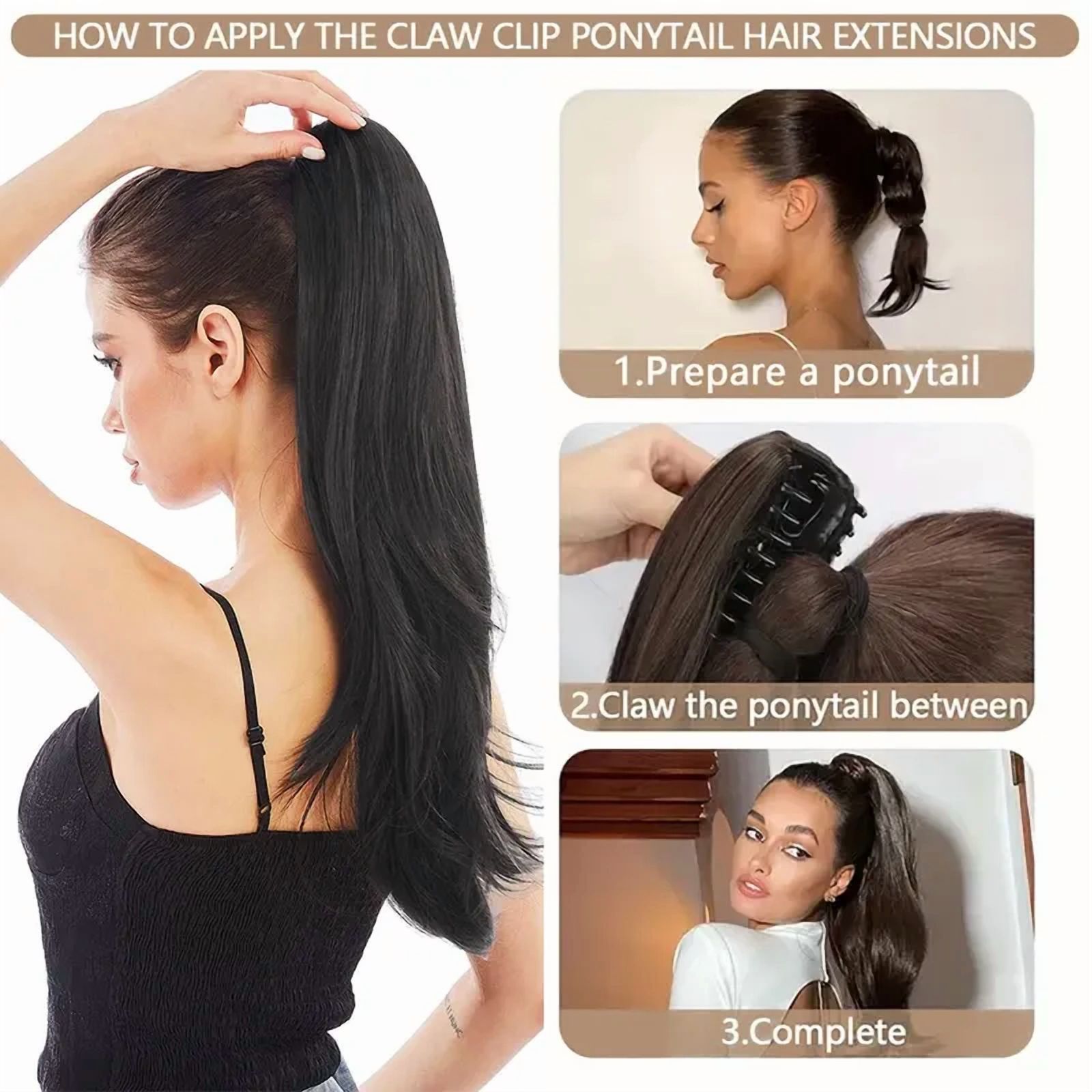 Synthetic Claw Clip Ponytail 18Inch Long Wavy Black Brown Heat Resistant Type Layered Horse Tail  Hair Extension