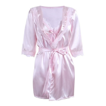 

3Pcs Sexy Lingerie Women Silk Lace Robe Dress Babydoll Nightgown Sleepwear Sets
