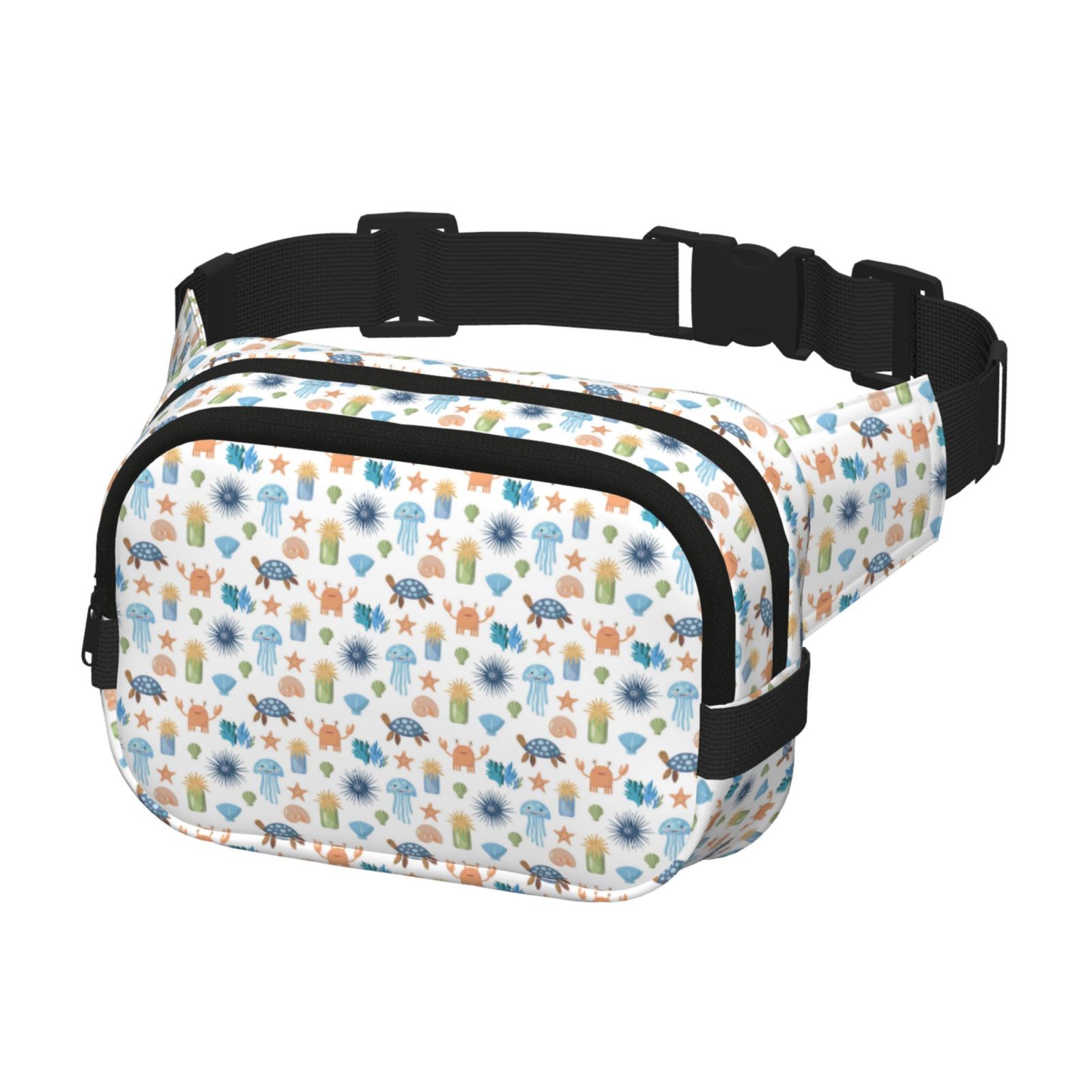 Picia Undersea Animals Print Square Double-Layer Waist Bag Mini Adjustable Waist Belt Bag Exercise Running Travel Hiking