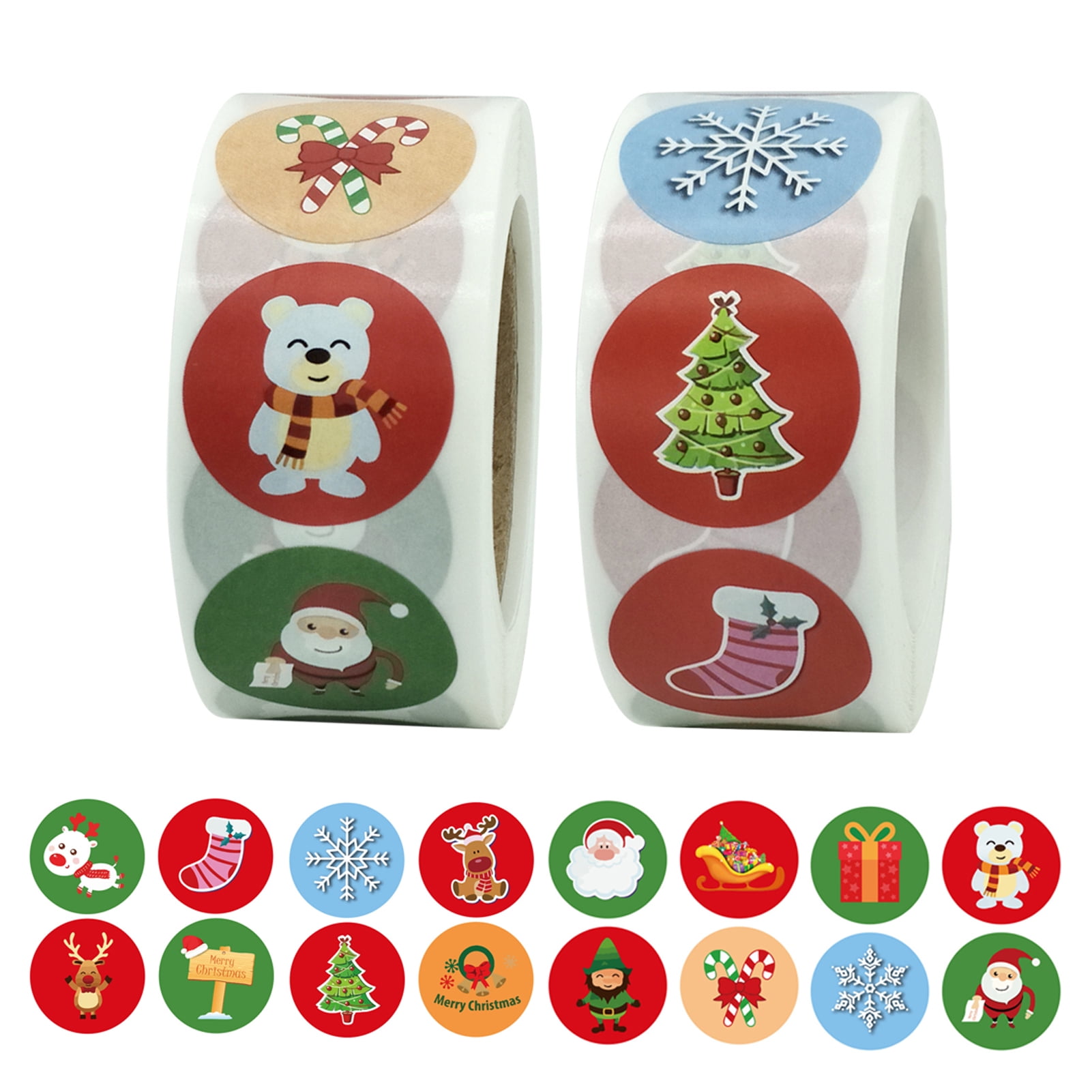 500Pcs Christmas Labels Santa Claus Snowman Self-adhesive Bright Color