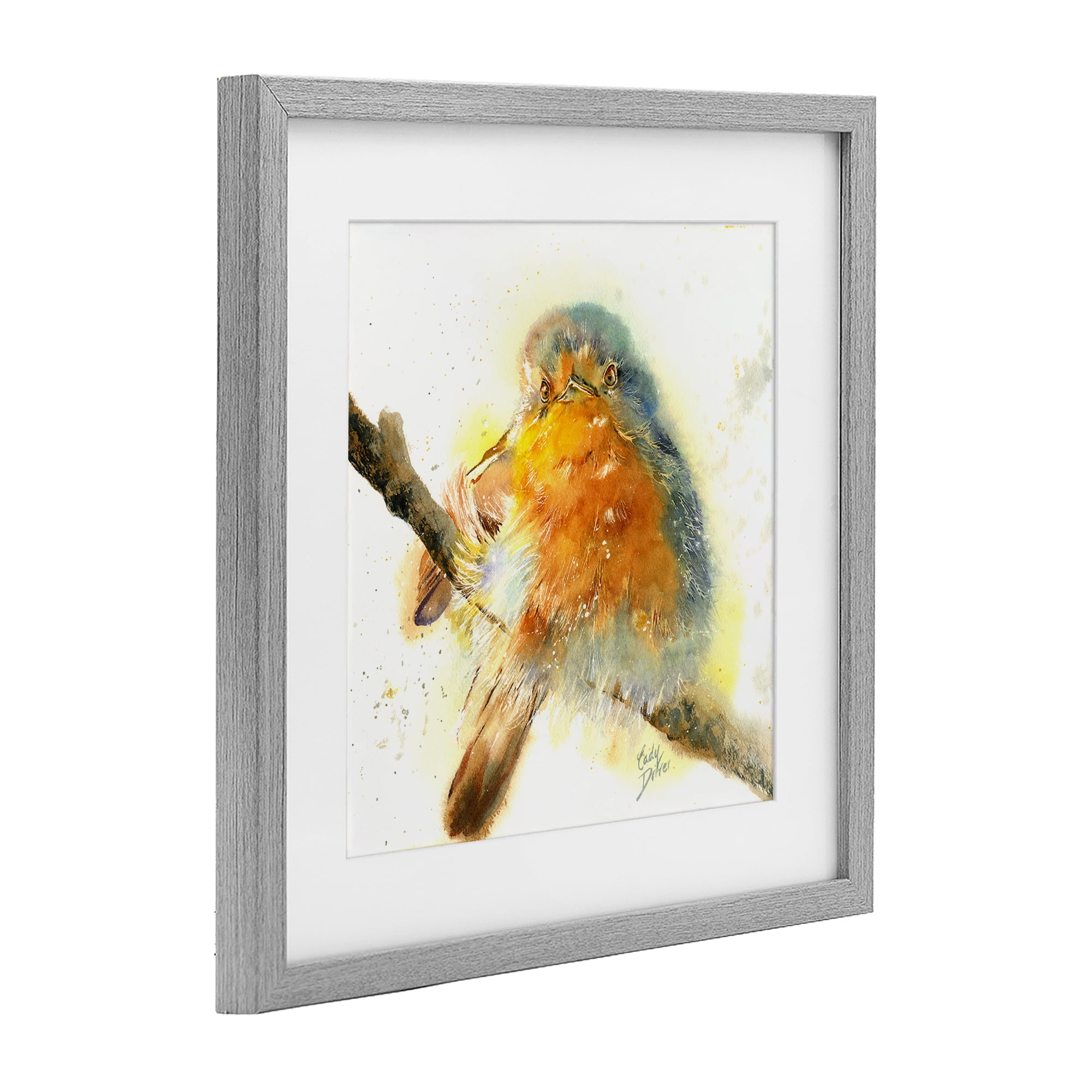 Stupell Industries Seated Songbird Watercolor Gray Framed Print Under Glass, design by Cady Driver