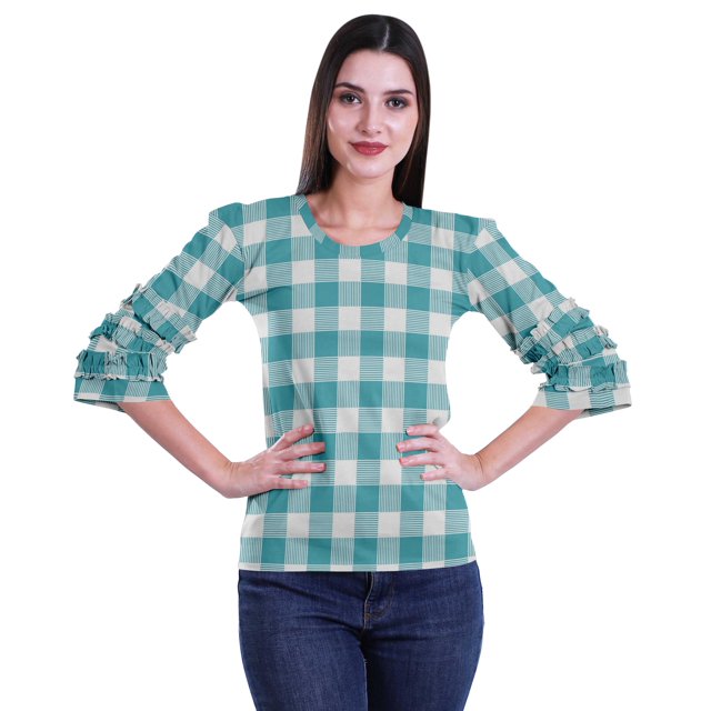 Moomaya Printed Ruffle Shirt Women Party Top Short T-Shirt Top Summer Clothing