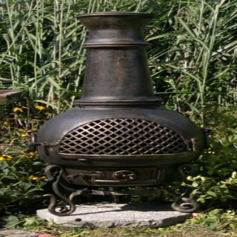 The Blue Rooster Gatsby Chiminea with Gas in Gold Accent by