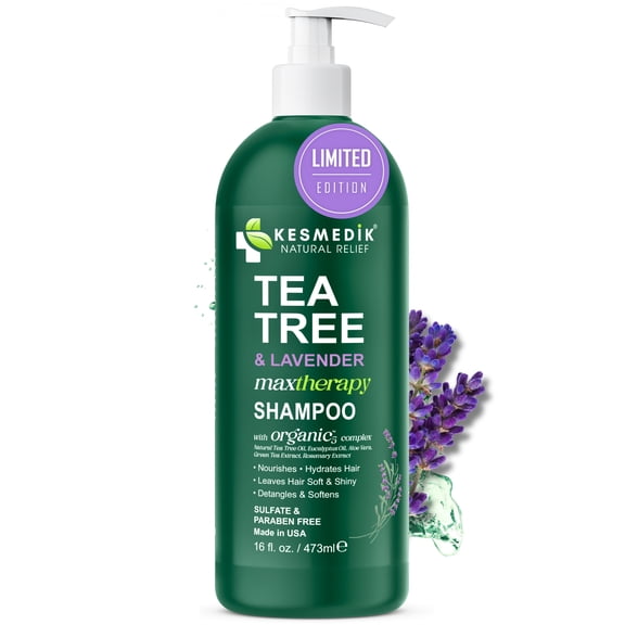 KESMEDIK Tea Tree Lavender Shampoo with Mint & Rosemary, Clarifying Deep Clean for Buildup, Dandruff & Cools Refreshes Itchy Scalp, Sulfate-Free for Oily Hair, Women & Men, 16 fl oz