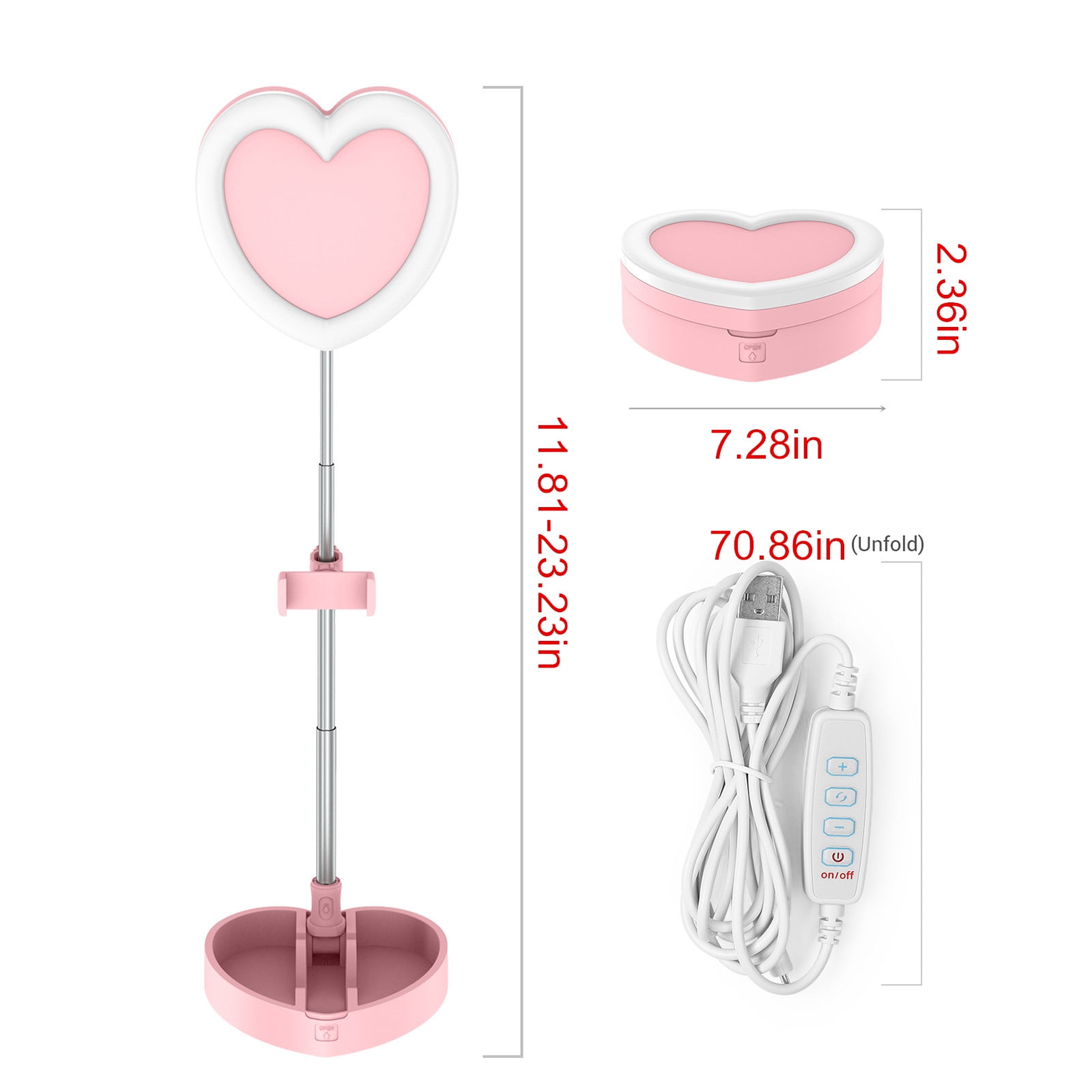 LED Ringlight With Phone Holder,Light With Stand, Foldable, Stretchable Portable Selfie Desk Fill-Light, Heart-Shaped Lights For Selfie/Live Stream/Makeup-home0706