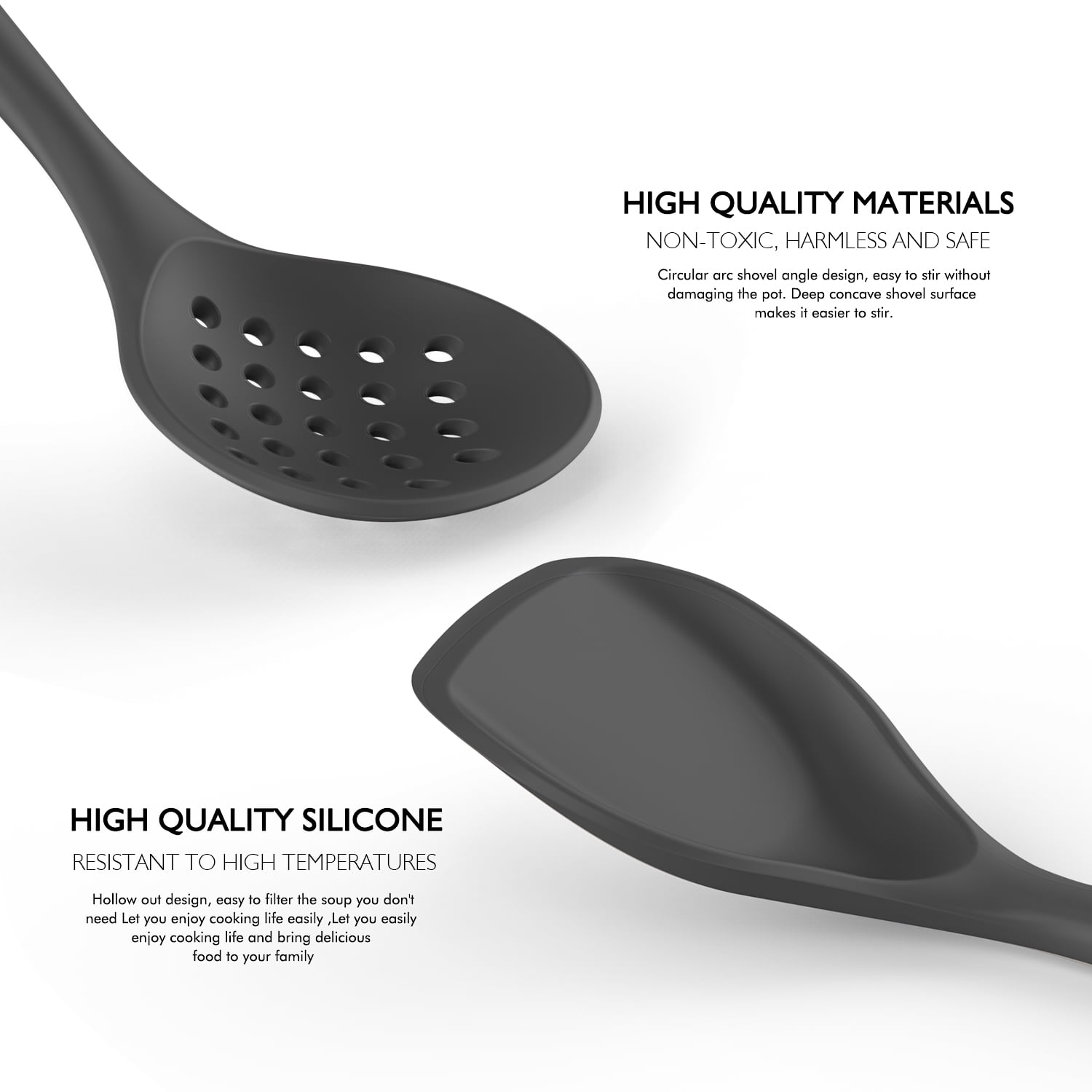 7-Piece Silicone and Bamboo Kitchen Utensils Set with Holder for Cooking,  Virtually Non-Stick, with Ladle, Slotted Turner, Slotted Spoon, Serving  Spoon, Pasta Server, Spatula, Scratch-Resistant