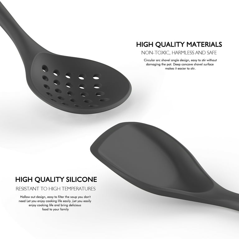 Large Silicone Cooking Utensils - Heat Resistant Kitchen Utensil Set with Wooden Handles, Spatula,Turner, Slotted Spoon, Pasta Server, Kitchen Gadgets