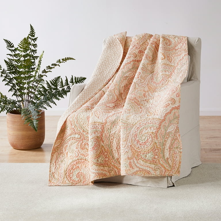 Levtex Home Spruce Coral Quilted Throw 50 x 60 Paisley Coral and Tan Reversible Pattern Cotton Fabric Walmart