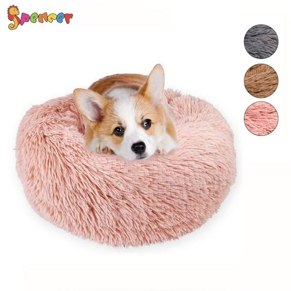 Spencer Pet Dog Cat Calming Bed, Plush Donut Cuddler Round Cushion Bed for Dogs & Cats Self-Warming and Cozy for Improved Sleep "Pink, 80CM"