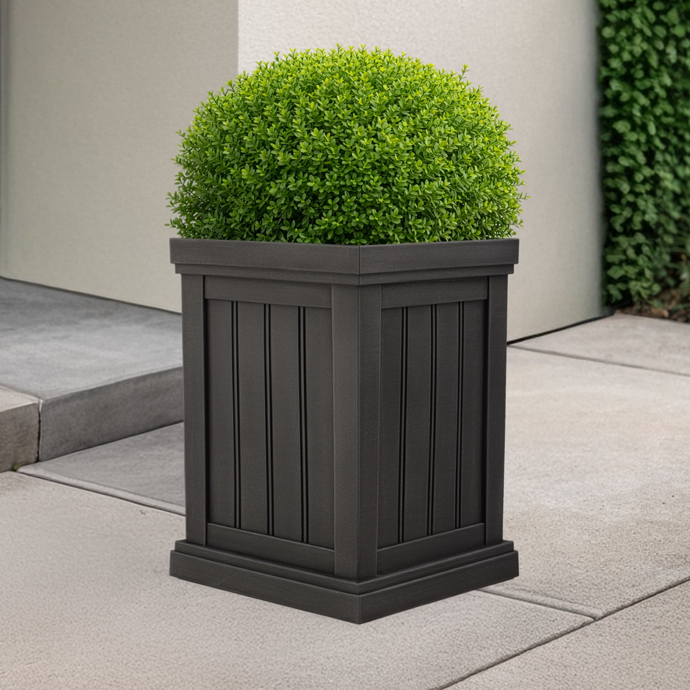 Pure Garden Outdoor Planter Box - 13.7” Square 19” Tall Plastic Plant Pot with Drainage Holes, Gray