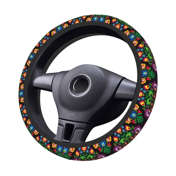 Kdxio Traditional Floral Polish Print Elastic Stretch Steering Wheel Cover,Auto Steering Wheel Cover,15 Inch Anti-Slip,Warm in Winter and Cool in Summer,Fit Suvs,Vans Cars,Trucks